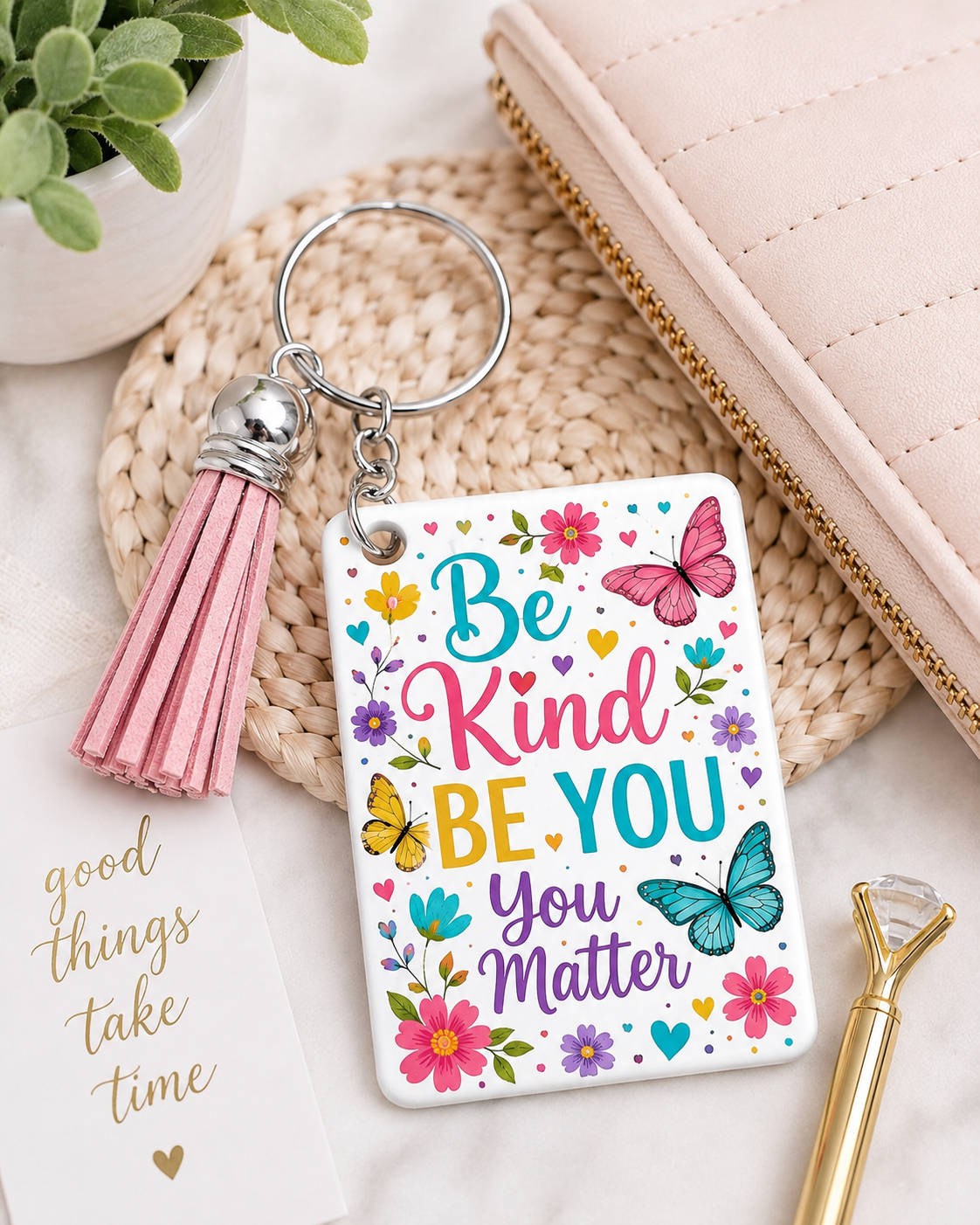 Be Kind Be You You Matter Keychain | Colorful Butterfly & Floral Keychain | Inspirational Gift