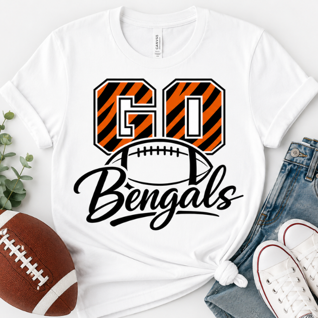 Game Day Bengals Graphic Tee | Football Mom Boutique Shirt | Trendy Tiger Stripe Football Fan Tee | Sports Mom Apparel
