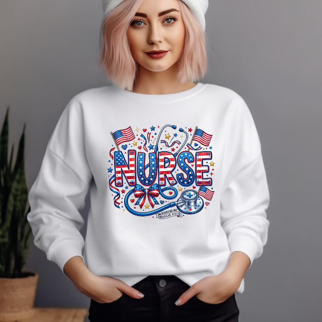 Patriotic Nurse Sweatshirt | USA Nurse Crewneck | Fourth of July Nurse Gift | American Flag Medical Sweatshirt