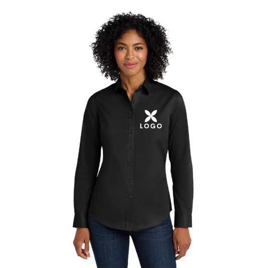 Custom DTF Printed Women’s Work Shirt | Port Authority SuperPro Twill Button Down | Business Uniform Shirt | Bulk Company Logo Apparel