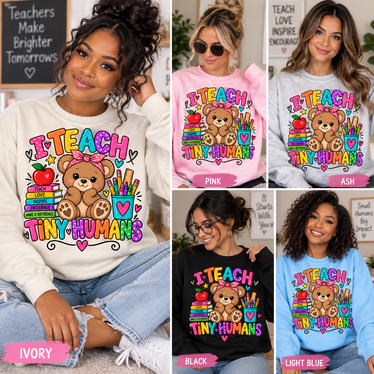 I Teach Tiny Humans Sweatshirt | Teacher Bear Crewneck | Cute Teacher Sweatshirt | Teacher Gift