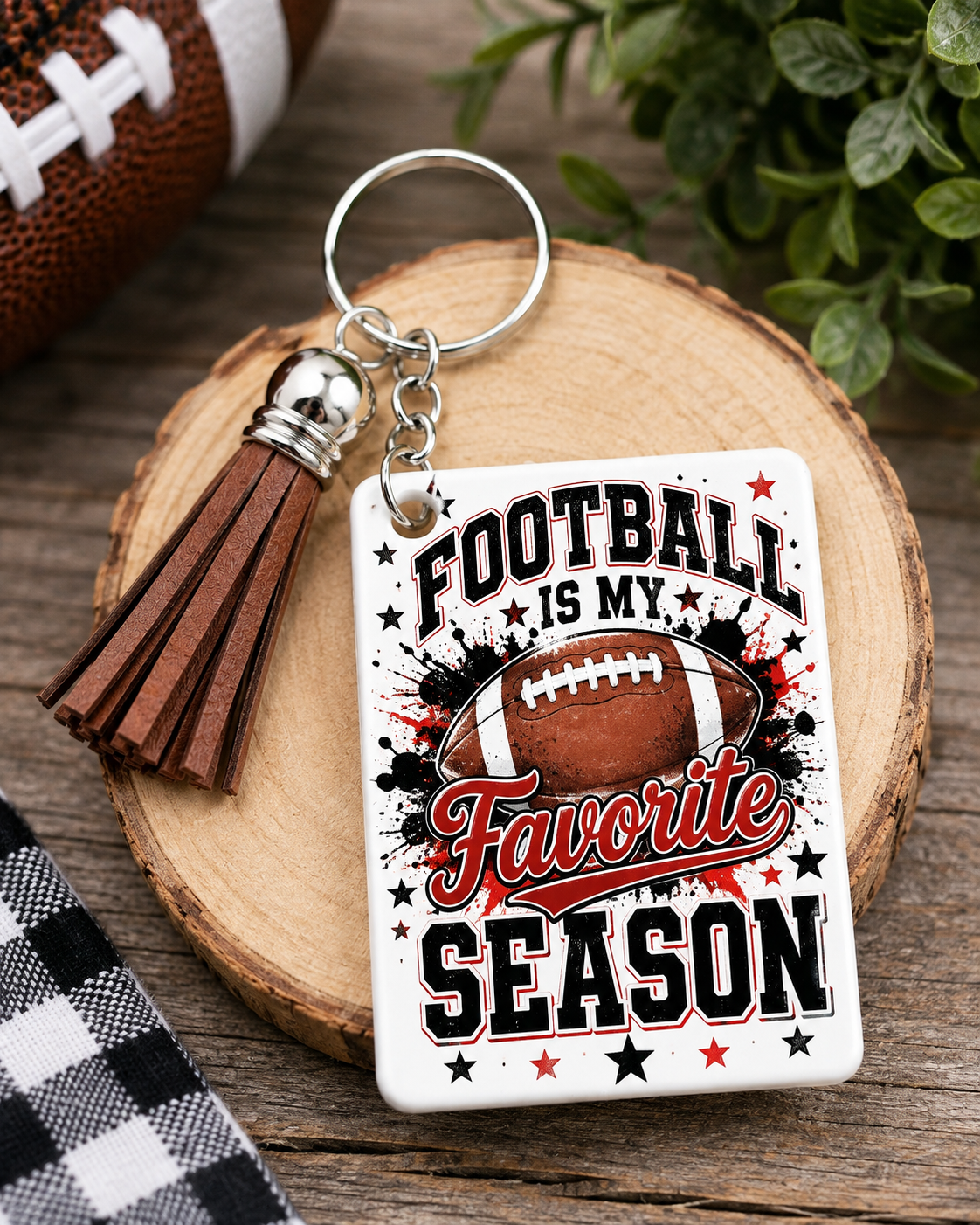 Football Keychain – Football Is My Favorite Season Keychain with Tassel | Football Fan Gift | Sports Keychain