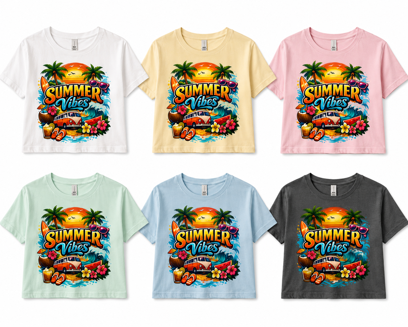 Summer Vibes Crop Tee | Women’s Beach Vacation Graphic T-Shirt | Trendy Summer Crop Top