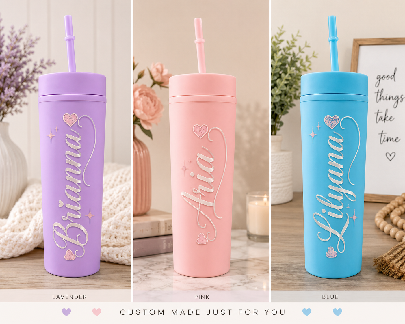 Personalized Matte Skinny Tumbler with Name | Custom Name Cup with Straw | Personalized Gift for Her | Cute Aesthetic Tumbler | Birthday Gift