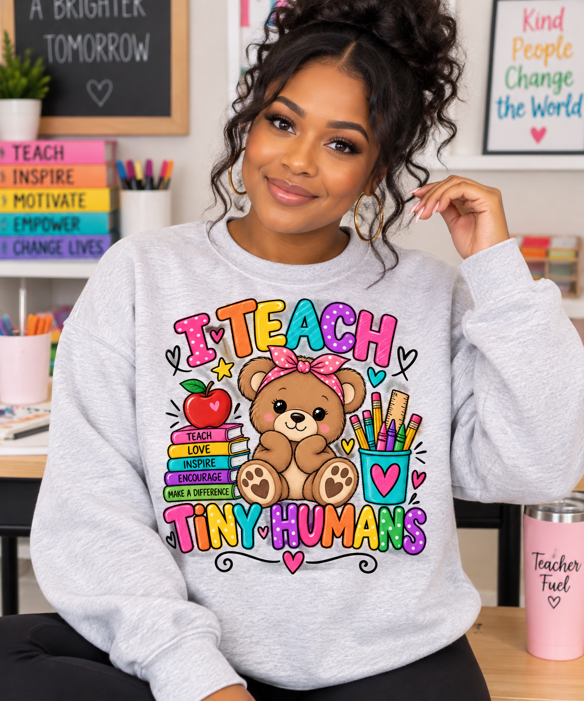 I Teach Tiny Humans Sweatshirt | Teacher Bear Crewneck | Cute Teacher Sweatshirt | Teacher Gift