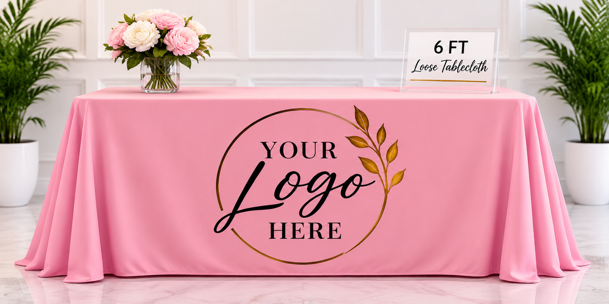 Custom Table Cover with Logo, Personalized Loose Table Cloth for Business, Vendor Booth Display, Loose 4ft 6ft 8ft Tablecloth