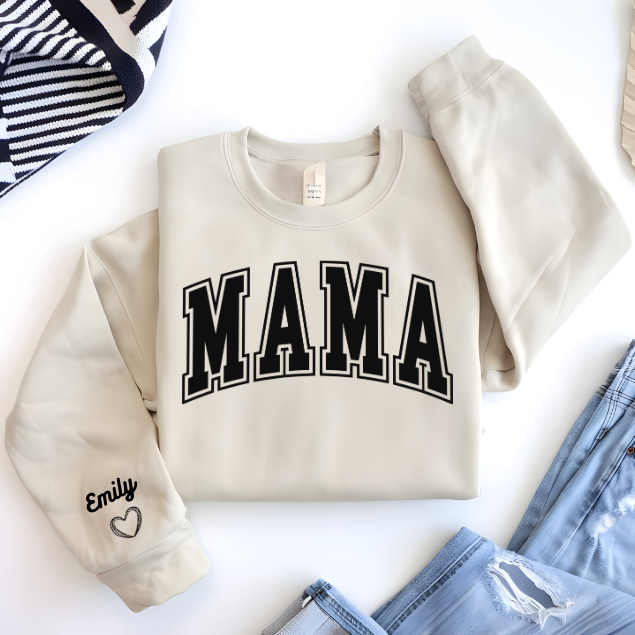 Personalized Mama Sweatshirt, Custom Name Sleeve Mama Crewneck, Mom Sweatshirt Gift, Minimal Mama Pullover, Mother’s Day Gift, Cozy Mom Shirt