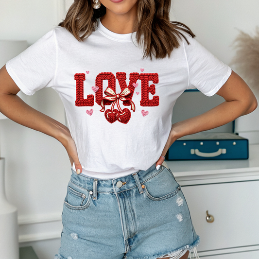 Love Cherry Tee — Retro Heart & Cherries Valentine T-Shirt