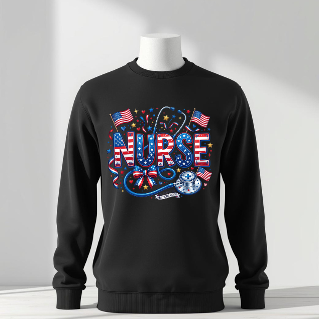 Patriotic Nurse Sweatshirt | USA Nurse Crewneck | Fourth of July Nurse Gift | American Flag Medical Sweatshirt
