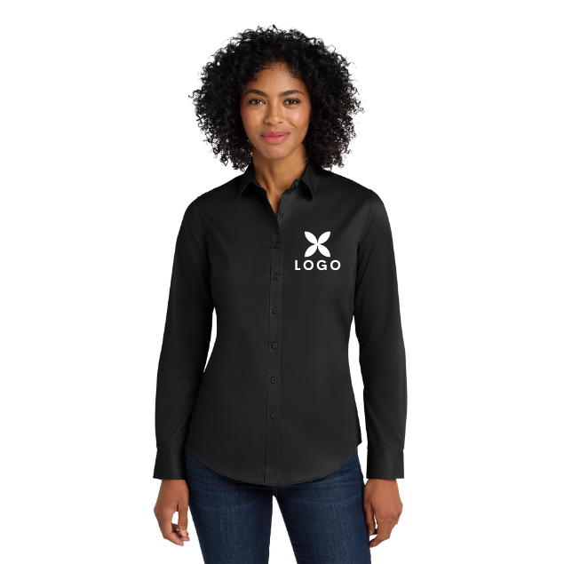 Women’s Custom DTF Printed Work Shirt | Port Authority SuperPro Twill Button Down | Business Uniform Shirt | Bulk Company Logo Apparel