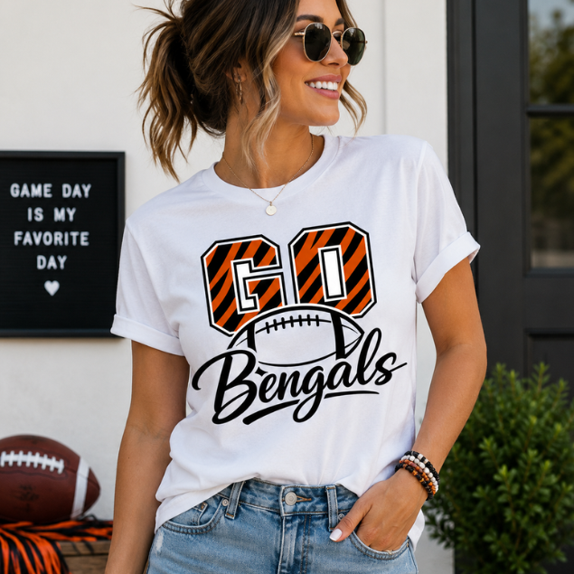 Game Day Bengals Graphic Tee | Football Mom Boutique Shirt | Trendy Tiger Stripe Football Fan Tee | Sports Mom Apparel