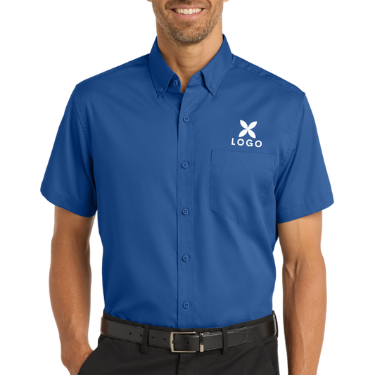 Custom DTF Printed Port Authority Twill Shirt | Short Sleeve Work Shirt| Business Uniform Shirt | Bulk Company Logo Apparel