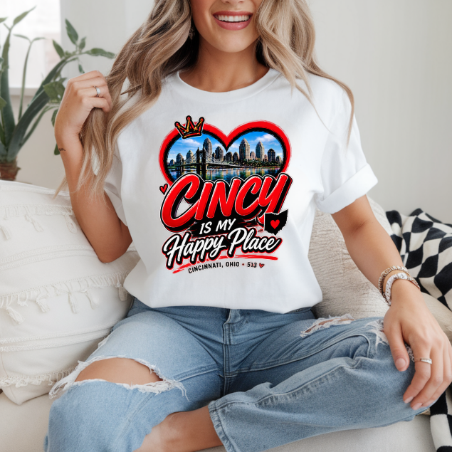 Cincy Is My Happy Place T-Shirt | Cincinnati Ohio 513 Shirt | Queen City Tee