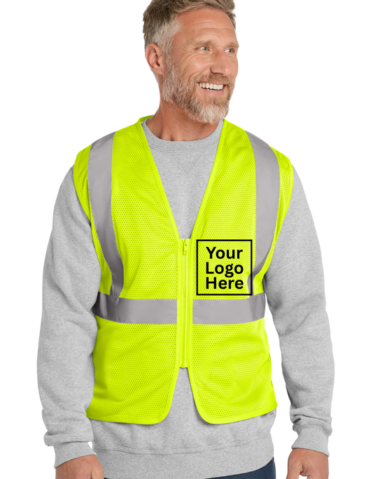 Custom CornerStone® ANSI 107 Class 2 Economy Mesh Zippered Safety Vest | High-Visibility Reflective Vest with Company Logo