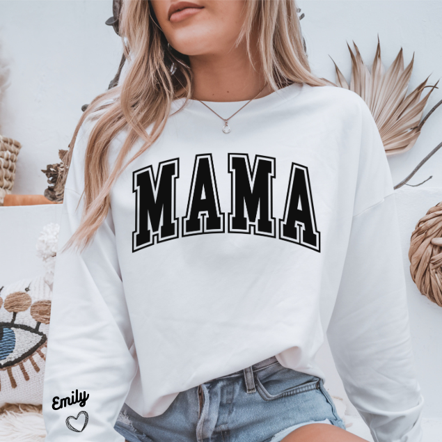 Personalized Mama Sweatshirt, Custom Name Sleeve Mama Crewneck, Mom Sweatshirt Gift, Minimal Mama Pullover, Mother’s Day Gift, Cozy Mom Shirt