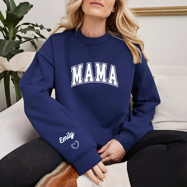 Personalized Mama Sweatshirt, Custom Name Sleeve Mama Crewneck, Mom Sweatshirt Gift, Minimal Mama Pullover, Mother’s Day Gift, Cozy Mom Shirt