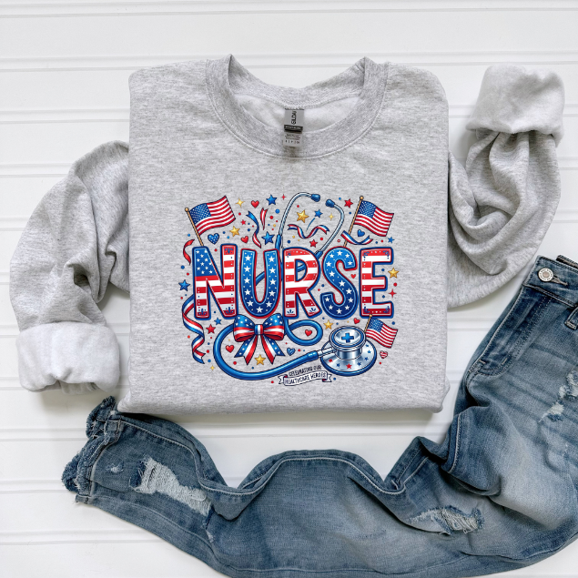 Patriotic Nurse Sweatshirt | USA Nurse Crewneck | Fourth of July Nurse Gift | American Flag Medical Sweatshirt