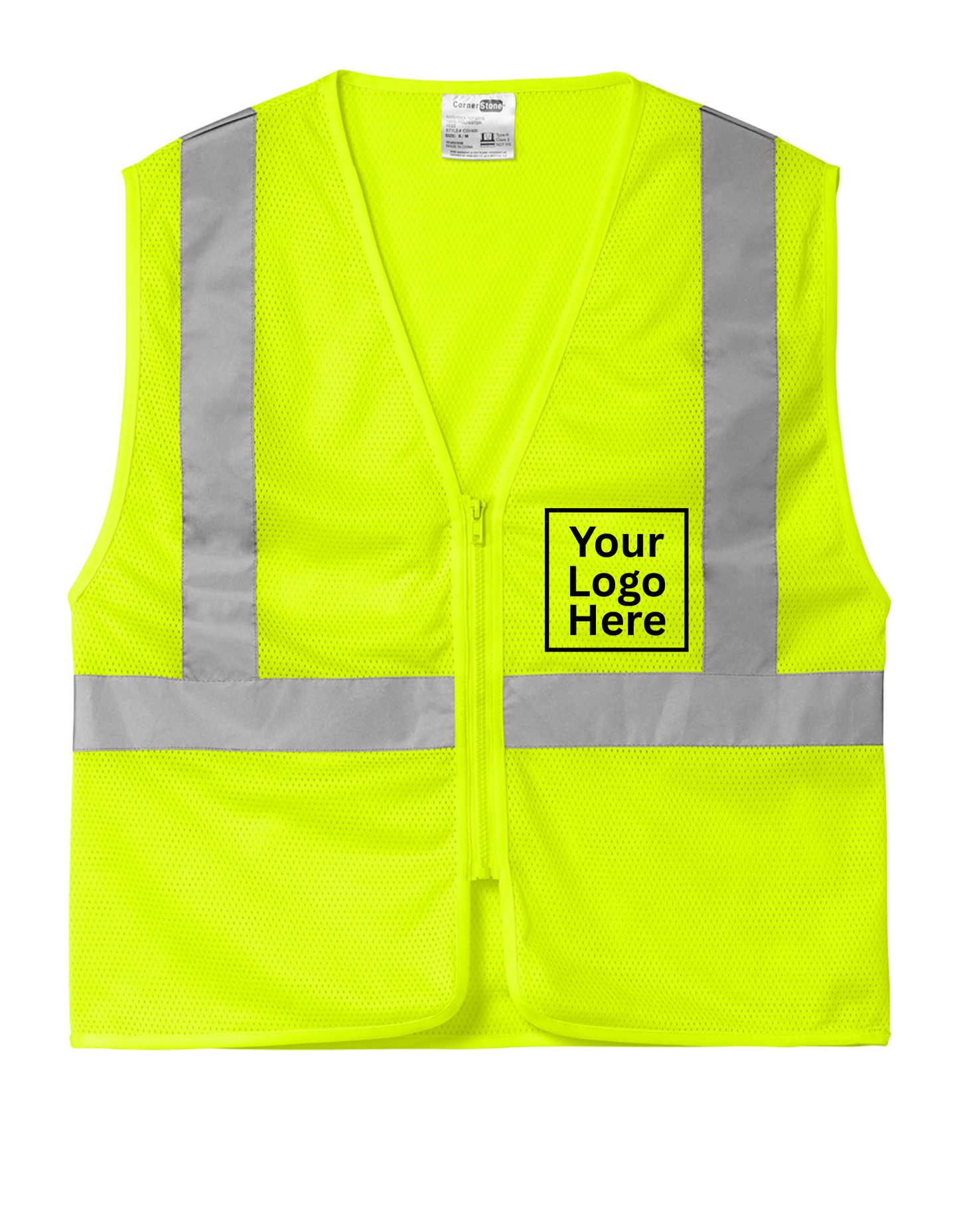 Custom High Visibility Reflective Safety Vest – Personalized CornerStone® Mesh Zippered Vest Workwear for Construction, Road Crew, Industrial Jobs, Team Gear
