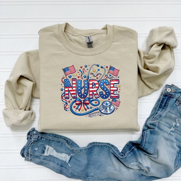 Patriotic Nurse Sweatshirt | USA Nurse Crewneck | Fourth of July Nurse Gift | American Flag Medical Sweatshirt