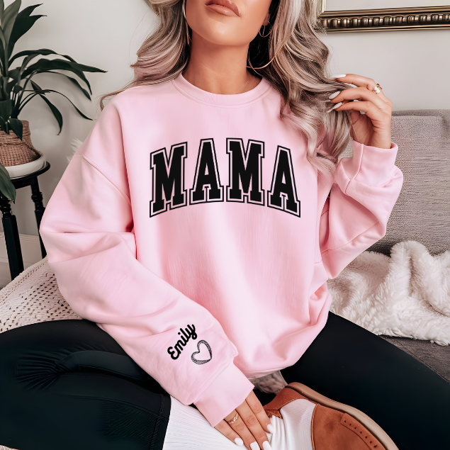 Personalized Mama Sweatshirt, Custom Name Sleeve Mama Crewneck, Mom Sweatshirt Gift, Minimal Mama Pullover, Mother’s Day Gift, Cozy Mom Shirt