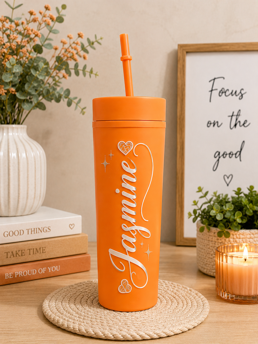 Personalized Matte Skinny Tumbler with Name | Custom Name Cup with Straw | Personalized Gift for Her | Cute Aesthetic Tumbler | Birthday Gift