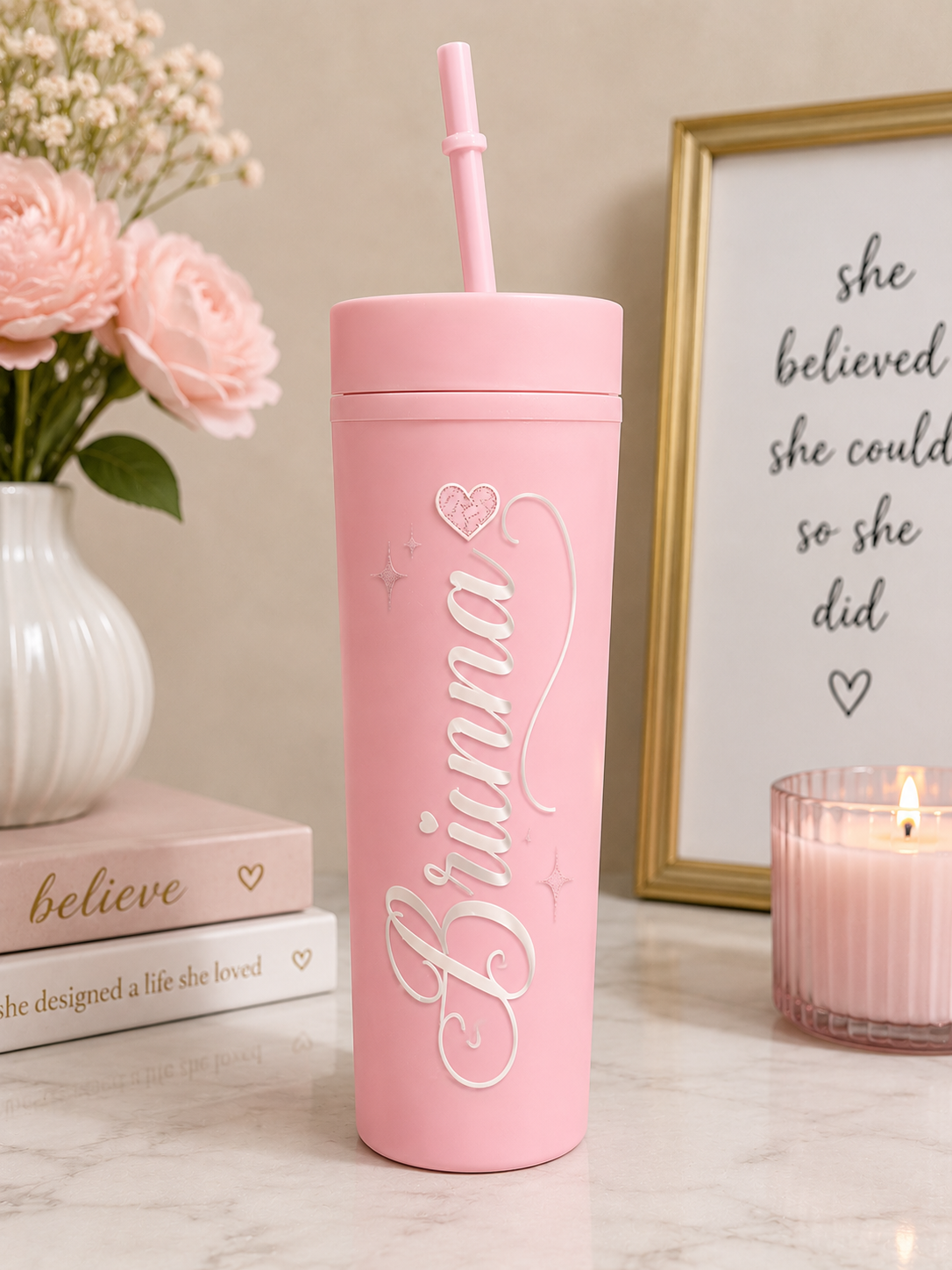 Personalized Matte Skinny Tumbler with Name | Custom Name Cup with Straw | Personalized Gift for Her | Cute Aesthetic Tumbler | Birthday Gift
