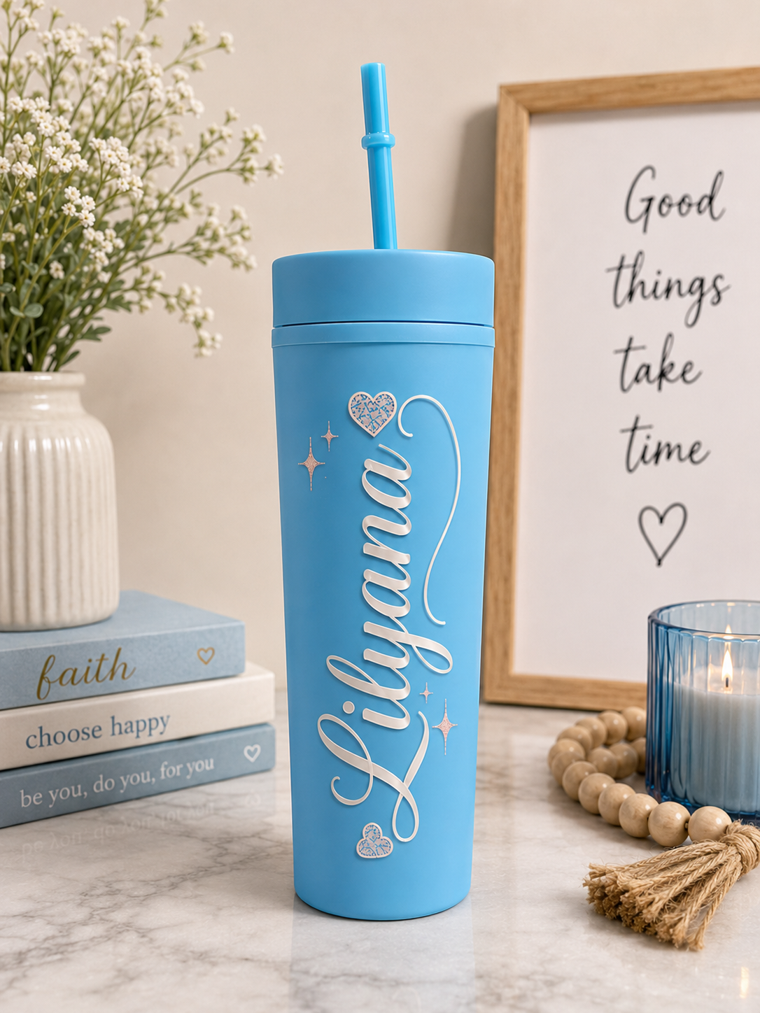 Personalized Matte Skinny Tumbler with Name | Custom Name Cup with Straw | Personalized Gift for Her | Cute Aesthetic Tumbler | Birthday Gift