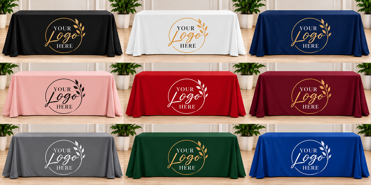 Custom Table Cover with Logo, Personalized Loose Table Cloth for Business, Vendor Booth Display, Loose 4ft 6ft 8ft Tablecloth