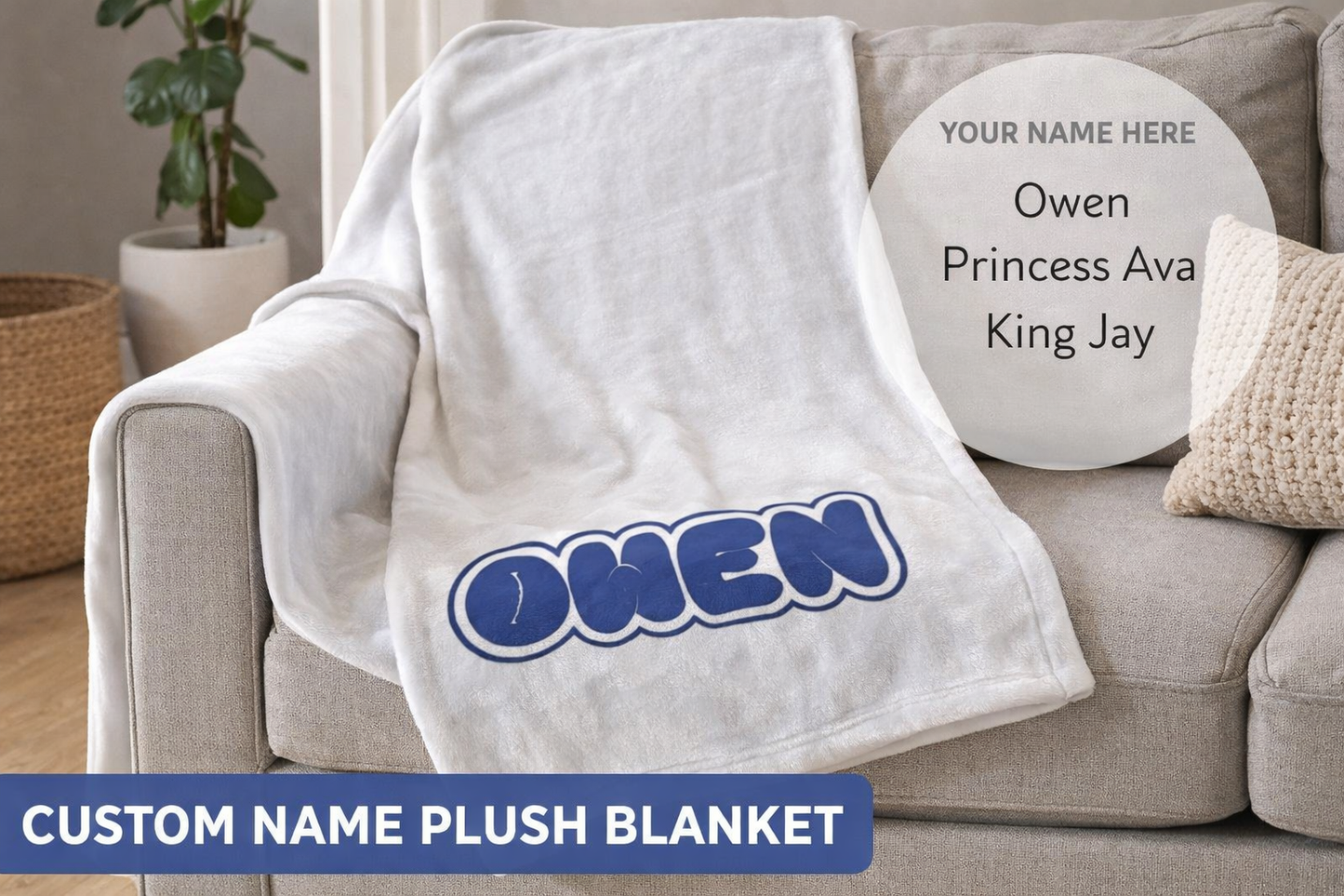 Custom Name Plush Blanket | Personalized Soft Throw | Cozy Gift for Kids & Adults