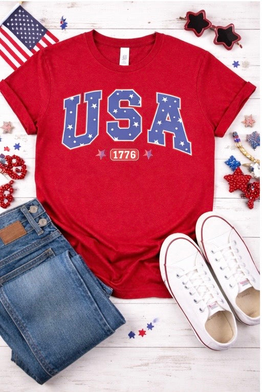 USA 1776 Patriotic Shirt, Fourth of July Shirt, America Graphic Tee, Independence Day T-Shirt, Red White Blue Shirt, July 4th Outfit
