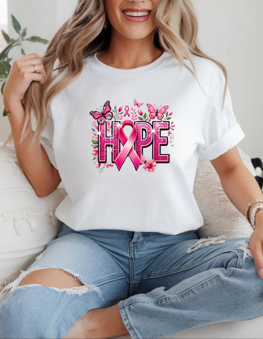 Hope Ribbon Unisex T-Shirt | Inspirational Tee for Breast Cancer Awareness, Gift for Supporters, Casual Wear, Fundraiser Event