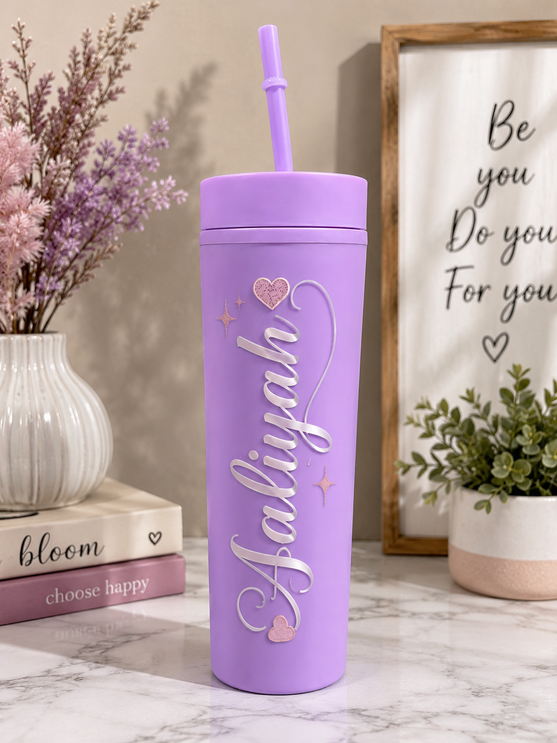 Personalized Matte Skinny Tumbler with Name | Custom Name Cup with Straw | Personalized Gift for Her | Cute Aesthetic Tumbler | Birthday Gift