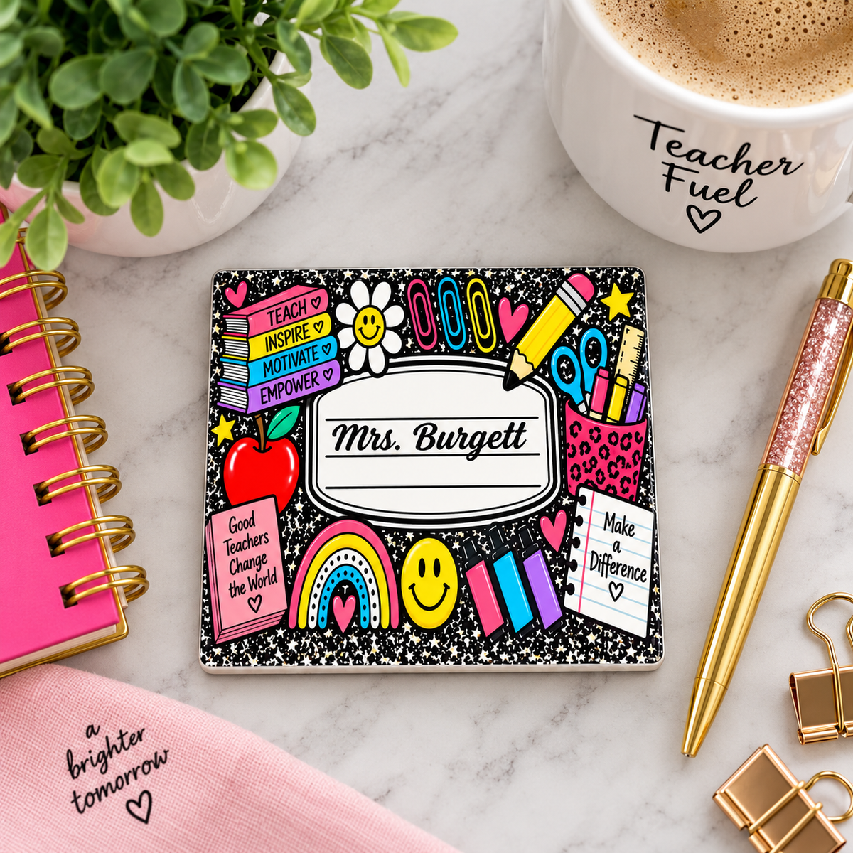 Personalized Ceramic Teacher Coaster – Custom Teacher Gift