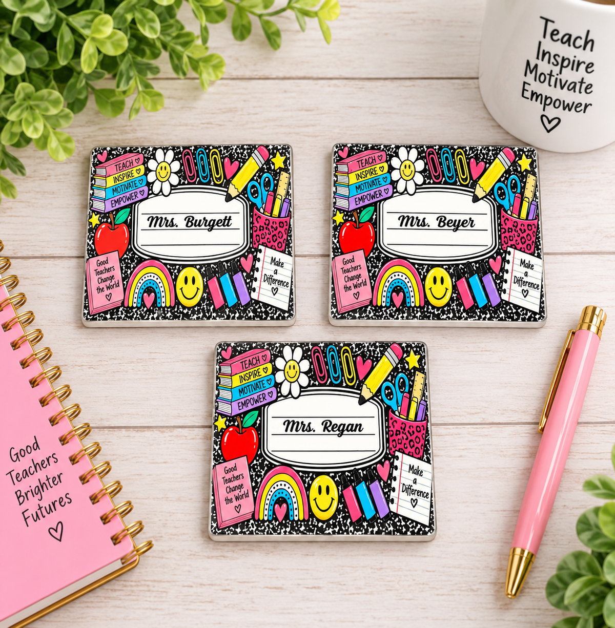Personalized Ceramic Teacher Coaster – Custom Teacher Gift