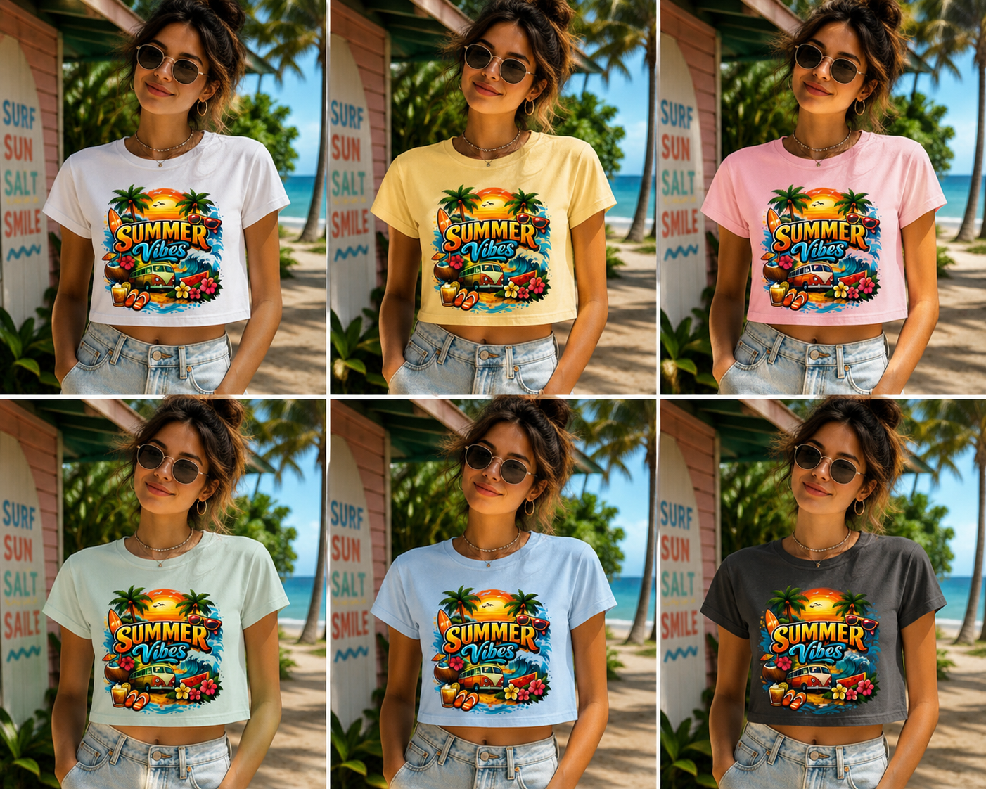 Summer Vibes Crop Tee | Women’s Beach Vacation Graphic T-Shirt | Trendy Summer Crop Top