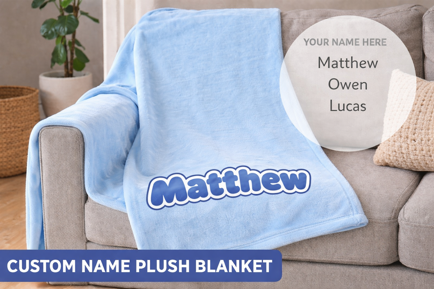 Custom Name Plush Blanket | Personalized Soft Throw | Cozy Gift for Kids & Adults