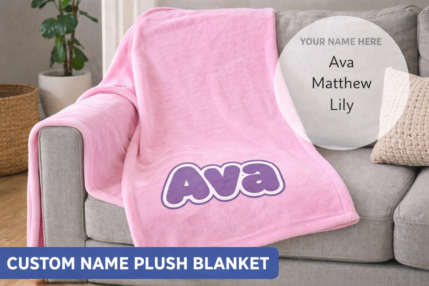 Custom Name Plush Blanket | Personalized Soft Throw | Cozy Gift for Kids & Adults
