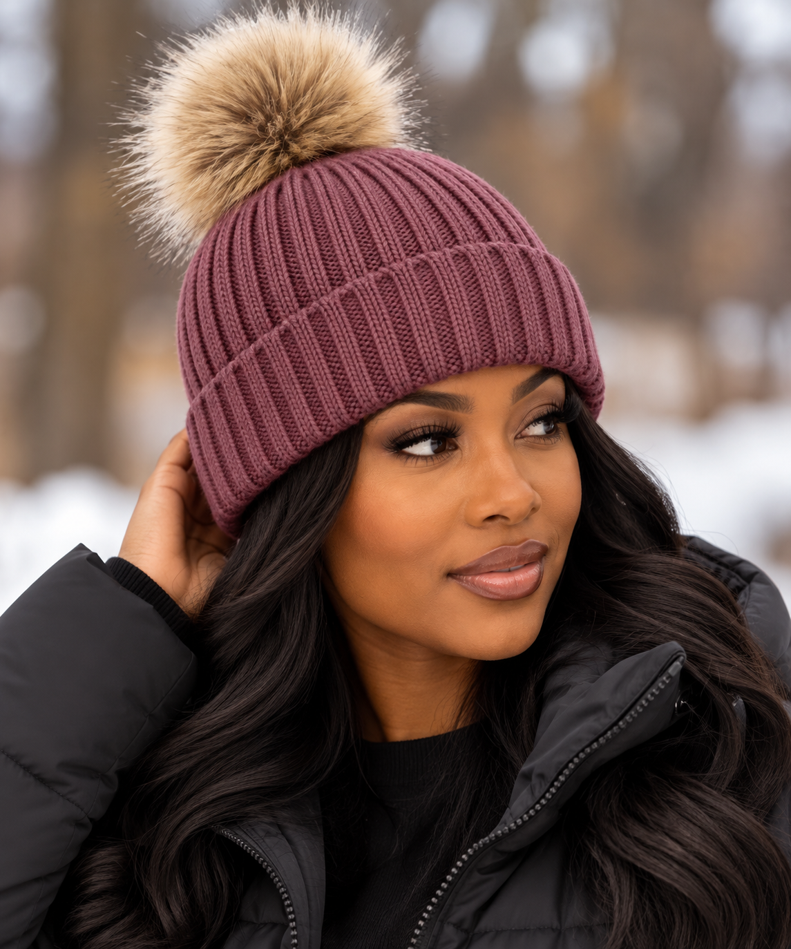 Faux Fur Pom Beanie | Cozy Winter Hat