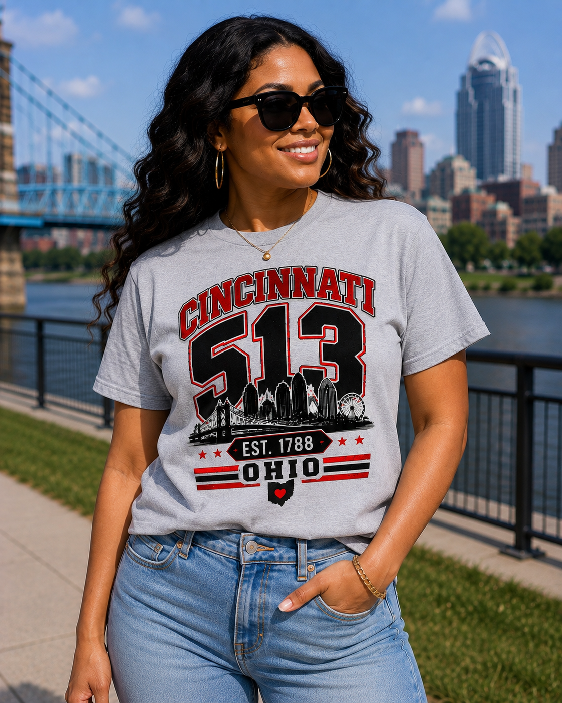 Cincinnati 513 T-Shirt | EST. 1788 Ohio Shirt | Cincinnati Skyline Graphic Tee