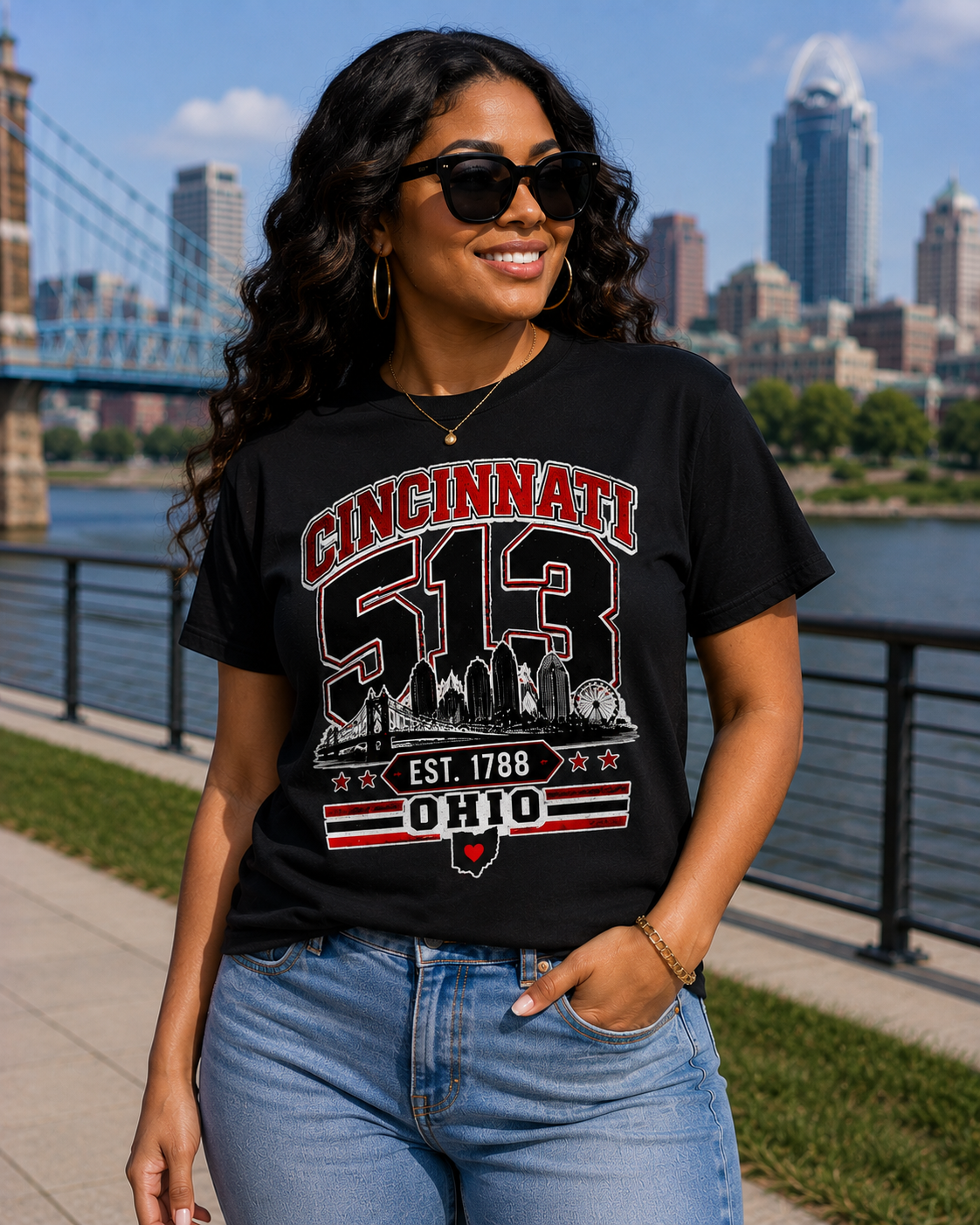 Cincinnati 513 T-Shirt | EST. 1788 Ohio Shirt | Cincinnati Skyline Graphic Tee