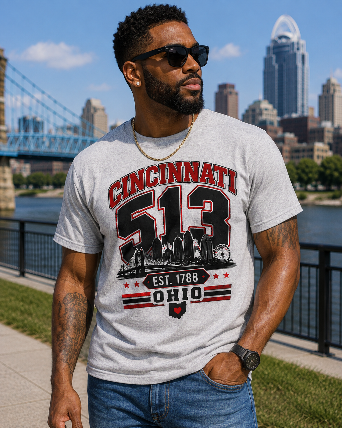 Cincinnati 513 T-Shirt | EST. 1788 Ohio Shirt | Cincinnati Skyline Graphic Tee
