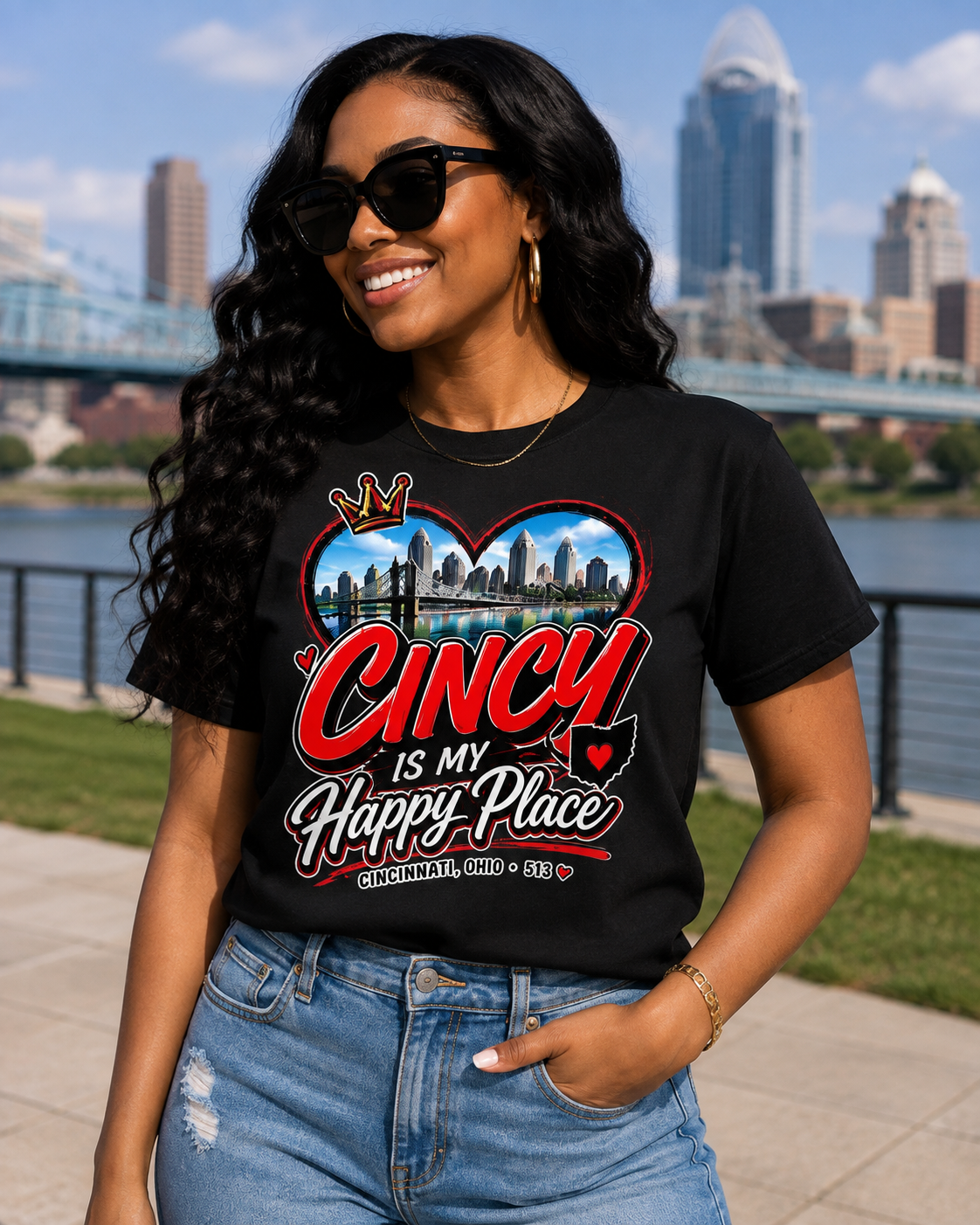 Cincy Is My Happy Place T-Shirt | Cincinnati Ohio 513 Shirt | Queen City Tee